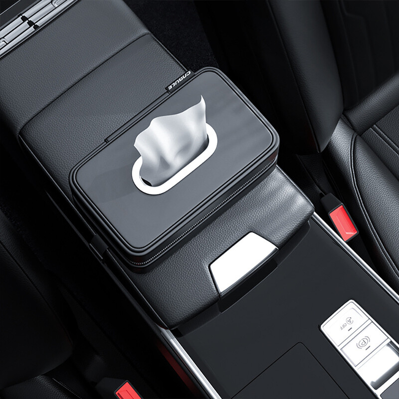 1 gab. Automašīnas salvešu kastes turētājs, ādas automašīnas centra konsoles roku balstu salvešu kaste saulessarga aizmugurējā sēdekļa auduma futrālis ar fiksācijas siksnu