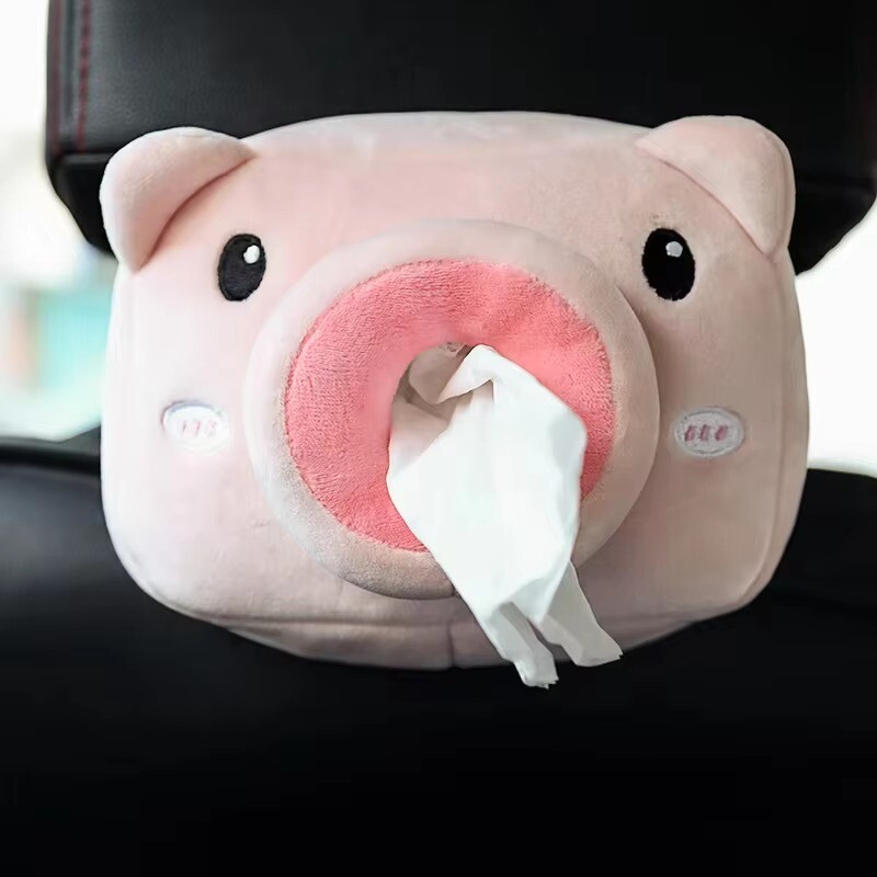 Automašīnas salvešu turētājs, Creative Plush Piggy automašīnas salvešu kaste sēdekļa atzveltnei, viduskonsole un saulessargs, jumta lūka