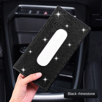 1 ks držiak na vreckovky do auta s kamienkami, luxusná slnečná clona, viacfarebná papierová krabička, blyštivý interiér auta, úložný priestor do auta, príslušenstvo do auta