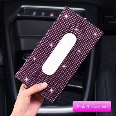 1 ks držiak na vreckovky do auta s kamienkami, luxusná slnečná clona, viacfarebná papierová krabička, blyštivý interiér auta, úložný priestor do auta, príslušenstvo do auta