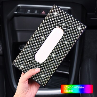 1 ks držiak na vreckovky do auta s kamienkami, luxusná slnečná clona, viacfarebná papierová krabička, blyštivý interiér auta, úložný priestor do auta, príslušenstvo do auta