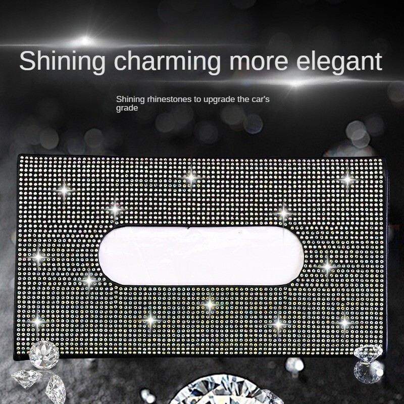 1 ks držiak na vreckovky do auta s kamienkami, luxusná slnečná clona, viacfarebná papierová krabička, blyštivý interiér auta, úložný priestor do auta, príslušenstvo do auta