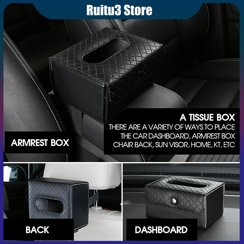 Cutie de șervețele pentru mașină din piele de calitate înaltă Cutie pentru cotieră fixabilă Cutie pentru șervețele din spate pentru parasolar.