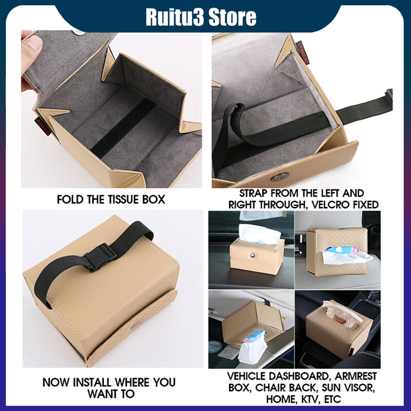 Cutie de șervețele pentru mașină din piele de calitate înaltă Cutie pentru cotieră fixabilă Cutie pentru șervețele din spate pentru parasolar.