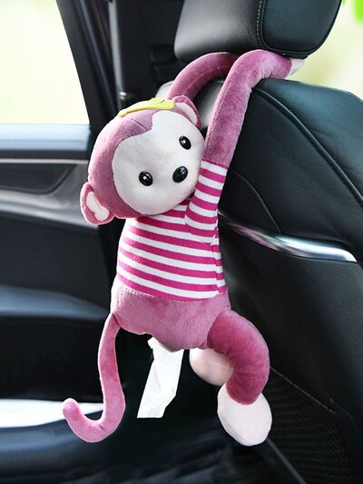 1gab radošs Pippi Monkey salvešu kastes auto piederumi, velkams piekarināms automašīnas sēdekļa atzveltnes pērtiķis, papīra kaste, karikatūra jauka