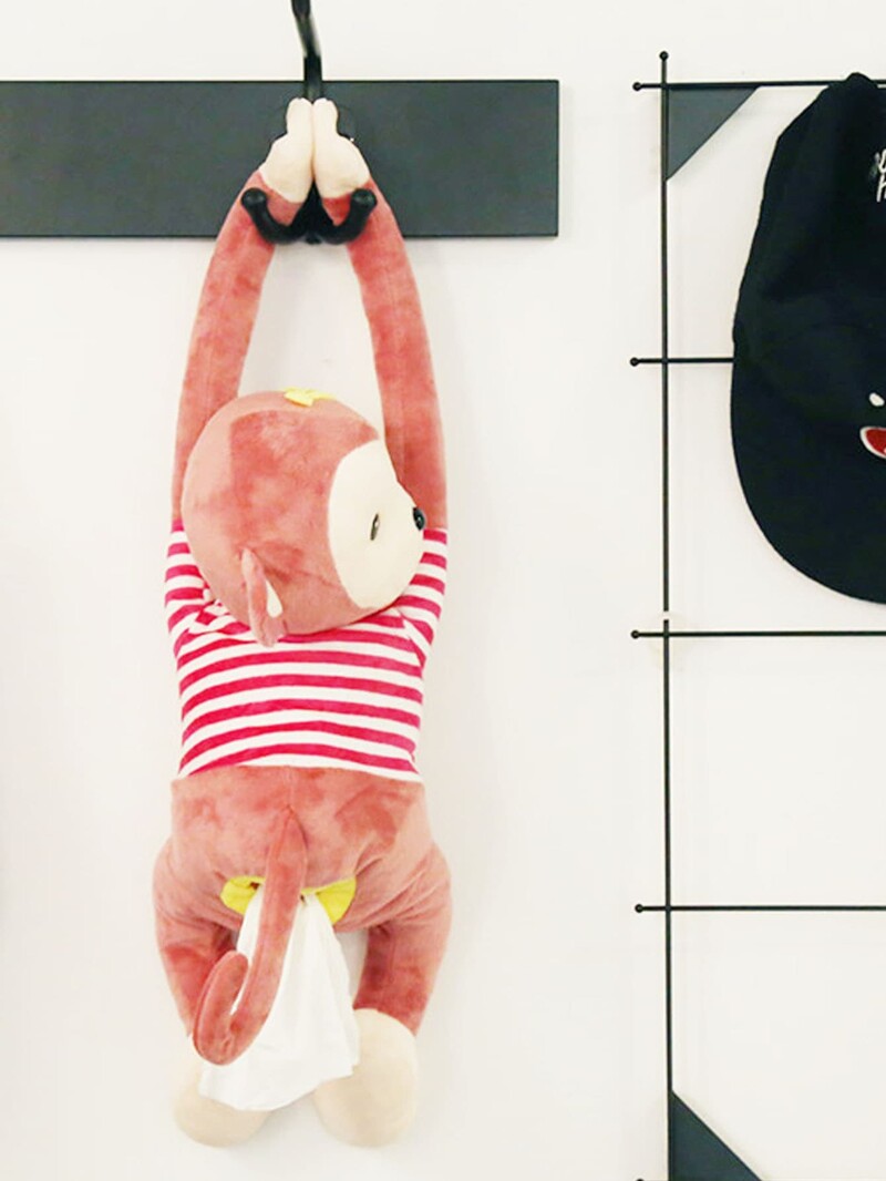 1gab radošs Pippi Monkey salvešu kastes auto piederumi, velkams piekarināms automašīnas sēdekļa atzveltnes pērtiķis, papīra kaste, karikatūra jauka