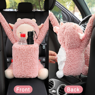 2 viename Kūrybiška miela automobilio servetėlių dėžutės šiukšliadėžė, trumpa pliušinis, nepraleidžiantis vandens viduje, porankio dėžutės audinių laikiklio automobilių dalys