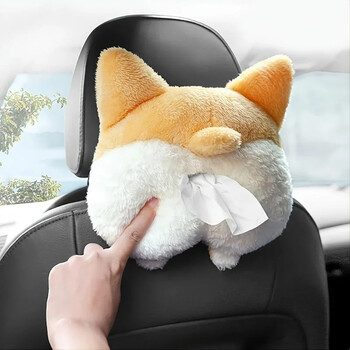 Сладко Corgi Car Tissue Box Висяща анимационна хартиена кутия Аксесоари за кола Tisue Bag Органайзер Автомобилна декорация Съхранение на автомобили