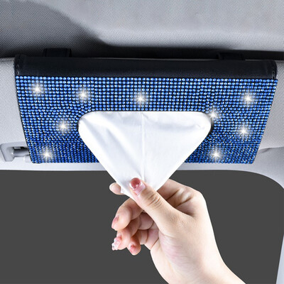 Cutie de șervețele pentru vizier pentru mașină scaun din piele, spate, agrafă pentru șervețele cu strass, cutie de hârtie pentru mașină, cu stras pentru femei, de modă creativă