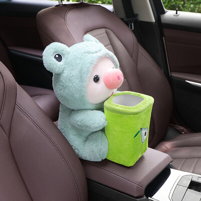 Automobilska kanta za smeće i kutija za papirnate maramice 2 u 1 slatka crtana plišana lutka sa stiliziranim životinjama Torba za pohranu Organizator interijera automobila Džepni pribor