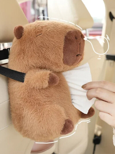 Animacinio filmo miela pliušinė lėlė kapybara mašininio audinio dėžutė šiukšliadėžė Animacinis filmas mielas pliušinis automobilio porankio dėžutė popierinės dėžutės laikymo kibiras