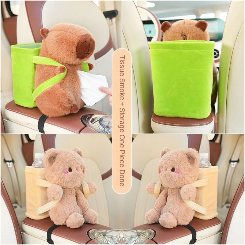 Animacinio filmo miela pliušinė lėlė kapybara mašininio audinio dėžutė šiukšliadėžė Animacinis filmas mielas pliušinis automobilio porankio dėžutė popierinės dėžutės laikymo kibiras