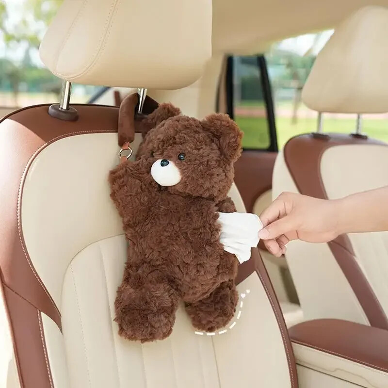 Pliušinis „Panda“ automobilinės servetėlės dėžės laikiklis, mielas animacinių filmų servetėlių dozatorius, pakabinamas popierinis laikiklis ant nugaros, transporto priemonės priedai