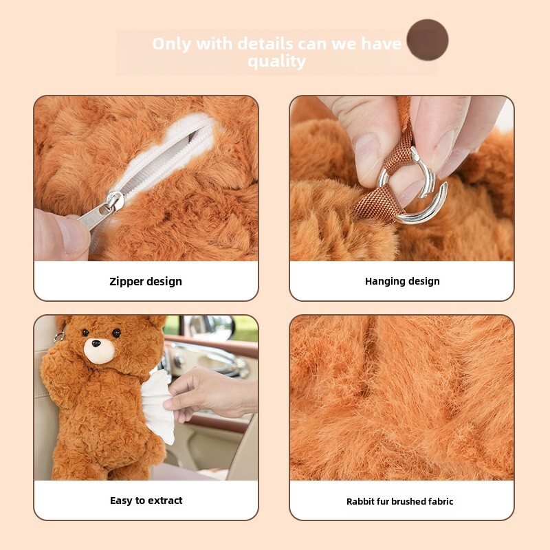 Pliušinis „Panda“ automobilinės servetėlės dėžės laikiklis, mielas animacinių filmų servetėlių dozatorius, pakabinamas popierinis laikiklis ant nugaros, transporto priemonės priedai