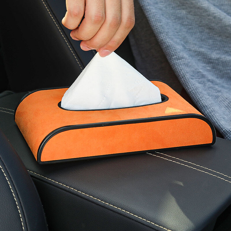 Cutie de șervețele pentru mașină nouă, piele de căprioară, sertar hârtie avansată Parasolar tip agățat consola centrală cutie cotieră universală
