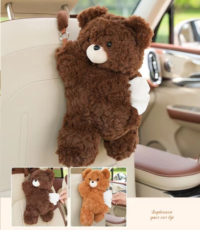 1 vnt Universalus automobilinis audinių kabyklos lėlė mielas audinių laikiklis pliušinis transporto priemonės audinių dėklo servetėlių dozatorius, skirtas Tesla Model 3 y interjerui