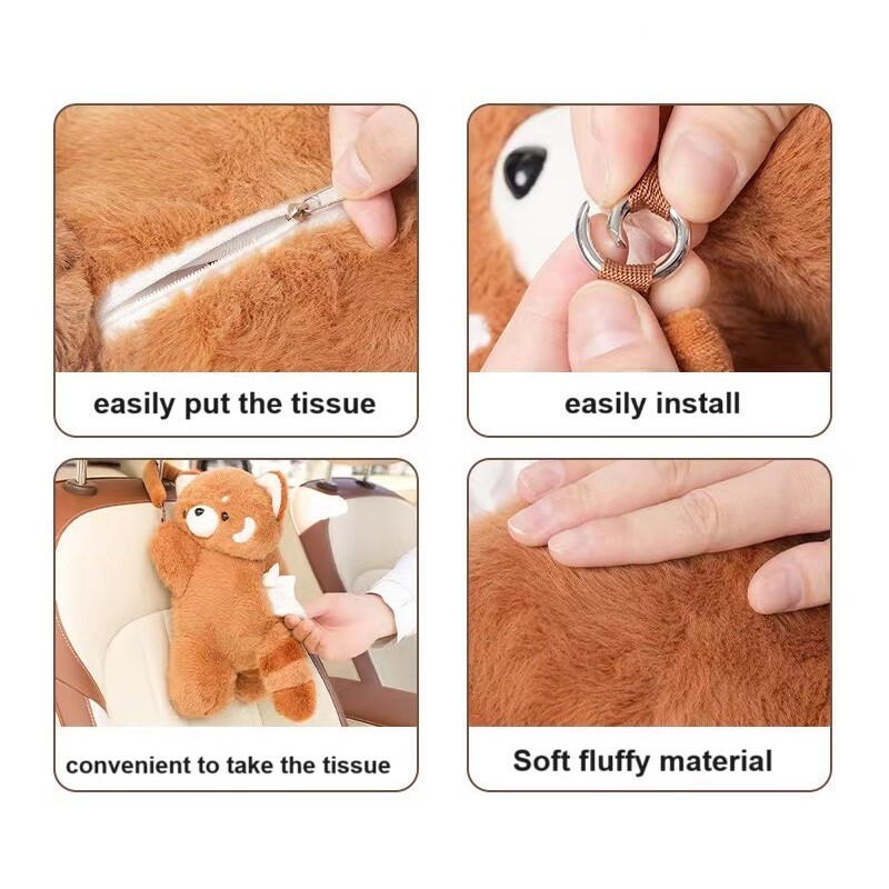 1 vnt Universalus automobilinis audinių kabyklos lėlė mielas audinių laikiklis pliušinis transporto priemonės audinių dėklo servetėlių dozatorius, skirtas Tesla Model 3 y interjerui