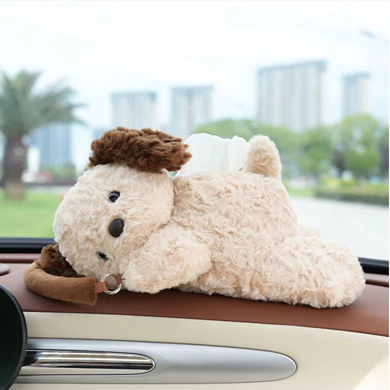 1 vnt Universalus automobilinis audinių kabyklos lėlė mielas audinių laikiklis pliušinis transporto priemonės audinių dėklo servetėlių dozatorius, skirtas Tesla Model 3 y interjerui