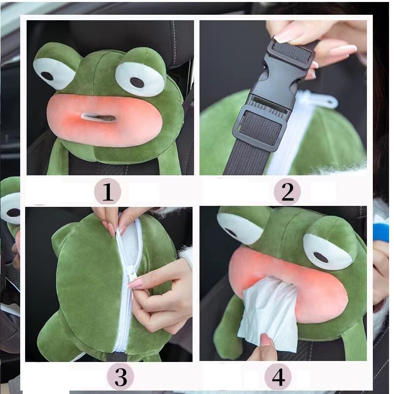 Dozator de batistă pe bancheta din spate a mașinii Broasca drăguț din pluș Cutie pentru suport pentru șervețele Cutie noutate pentru șervețele Umeraș pentru păpuși Organizator pentru vehicule