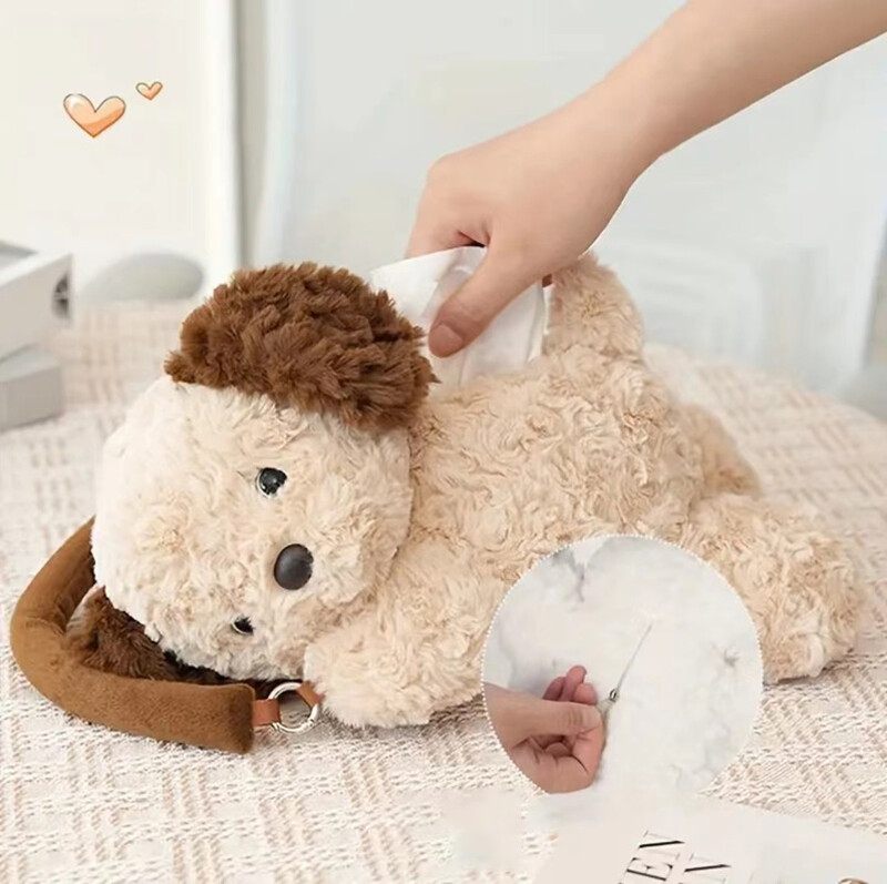 1 vnt žavingas nešiojamas kabantis mielas pliušinis šuniuko audinių dėžutės laikiklis, skirtas automobilių ir namų dekoravimui, universalus kūrybinis servetėlių dėklas