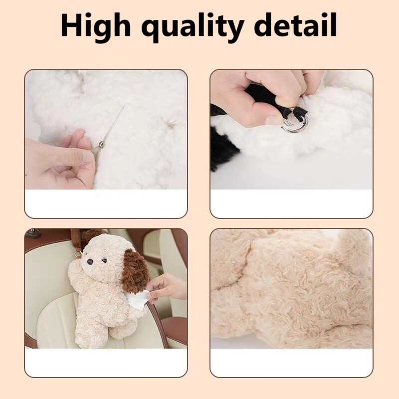 1 vnt žavingas nešiojamas kabantis mielas pliušinis šuniuko audinių dėžutės laikiklis, skirtas automobilių ir namų dekoravimui, universalus kūrybinis servetėlių dėklas