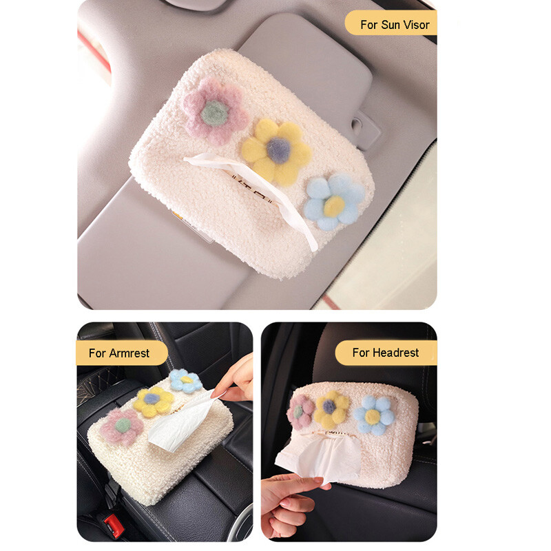 Slatki crtani plišani oblak Cvijeće Kutija za maramice za automobil Viseći držač za ubruse za stražnje sjedalo automobila Naslon za glavu Naslon za ruke Organizator za pohranu papira