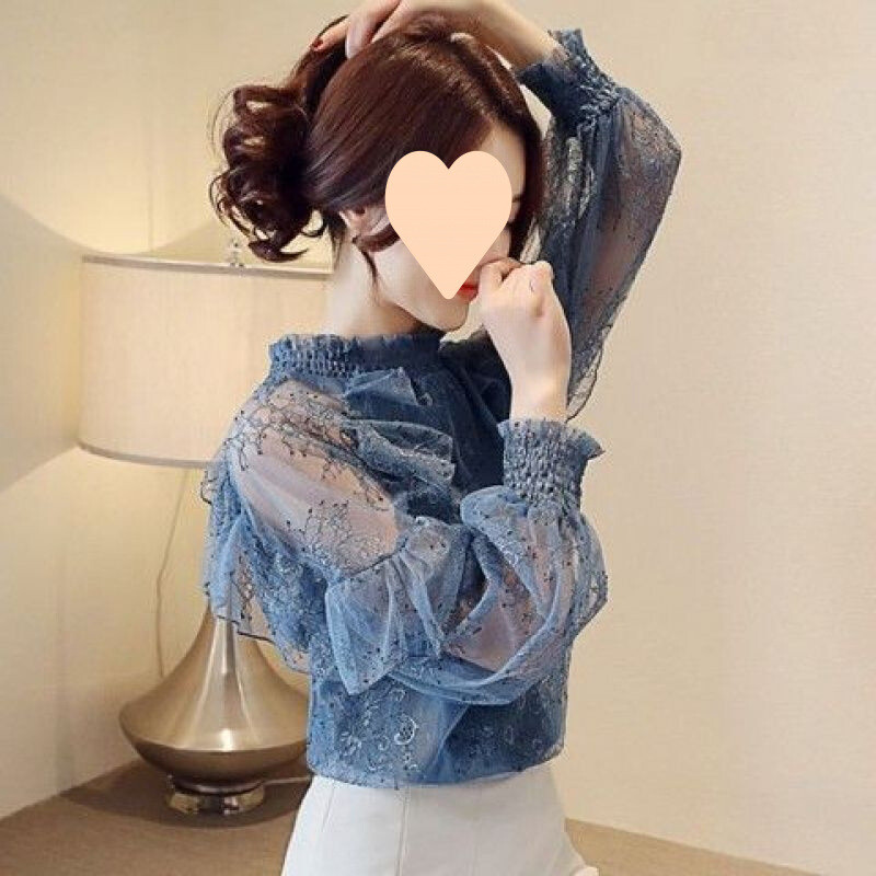 Mežģīņu apakšējais krekls Sieviešu 2024. gada pavasara un rudens jaunais modes šifona krekls, mazs pavasara stila krekls