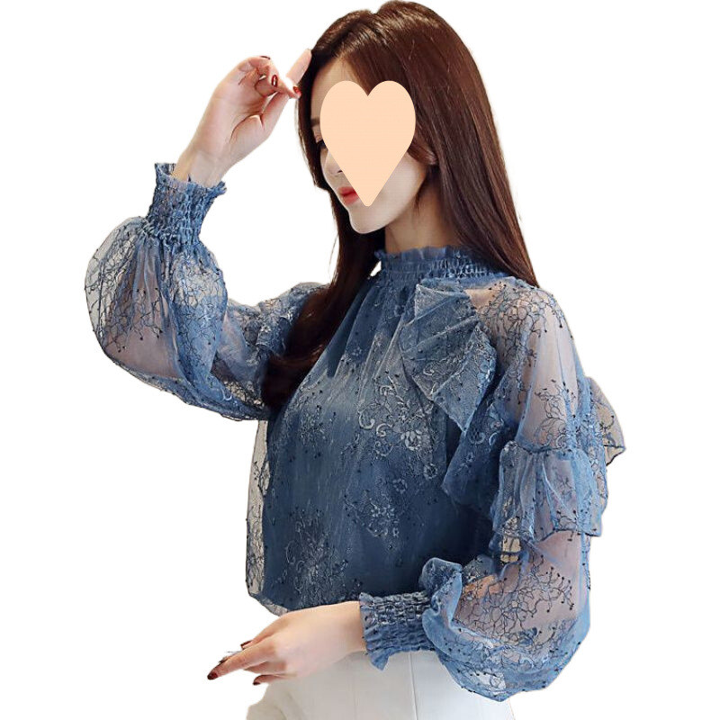 Mežģīņu apakšējais krekls Sieviešu 2024. gada pavasara un rudens jaunais modes šifona krekls, mazs pavasara stila krekls