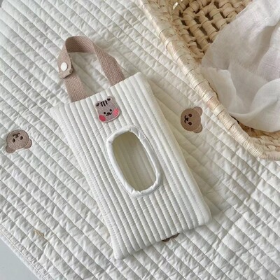 Miela automobilio pakabinimo servetėlių dėžutė medvilninė kūdikio drėgnų servetėlių maišelis Nešiojamų servetėlių laikiklio dėklas Daugkartinis kūdikio vežimėlio pakabinamas audinio maišelis