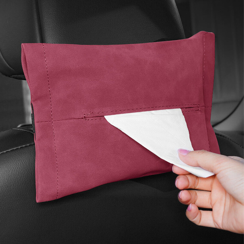 Kožená krabička na vreckovky do auta, semišová slnečná clona, závesná krabička na vreckovky do operadla sedadla, držiak na krabičky na vreckovky do interiéru, krabička na lakťovú opierku, organizér na papierové utierky