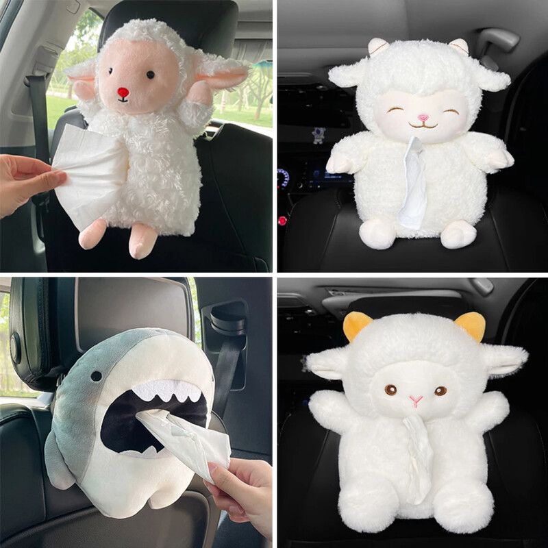 Kreslená roztomilá krabička na vreckovky do auta, kreatívny závesný typ do auta, kryt zásuvky, lakťová opierka na autosedačku, vrecko na vreckovky, kreslené roztomilé auto