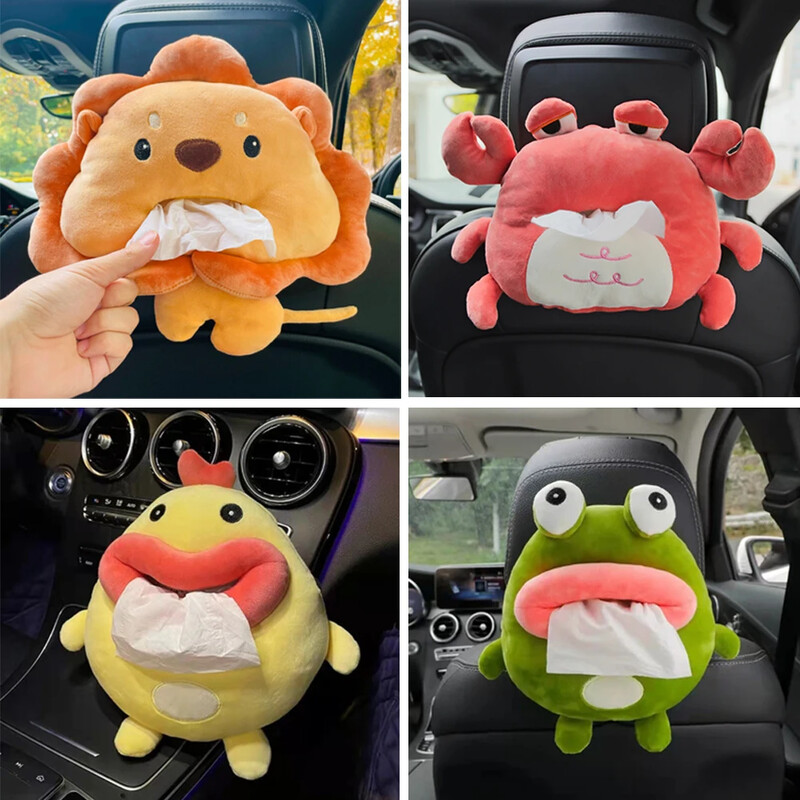 Kreslená roztomilá krabička na vreckovky do auta, kreatívny závesný typ do auta, kryt zásuvky, lakťová opierka na autosedačku, vrecko na vreckovky, kreslené roztomilé auto
