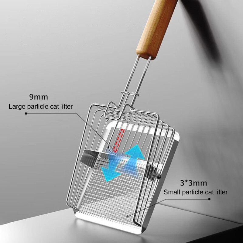 Kaķu pakaišu lāpsta nerūsējošā tērauda koka rokturis, viegli rūsējams, mazgājams kaķēnu pakaišu lāpsta kaķiem tualetes tīrīšanas lāpstas rīks