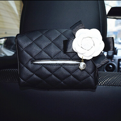 1 vnt Pearl Camellia gėlių automobilio sėdynės nugarėlė pakabinamas audinių dėžutės laikiklis krištolinis PU odinis popierinis bokšto laikiklis su gėle