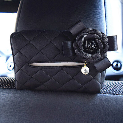 1 vnt Pearl Camellia gėlių automobilio sėdynės nugarėlė pakabinamas audinių dėžutės laikiklis krištolinis PU odinis popierinis bokšto laikiklis su gėle
