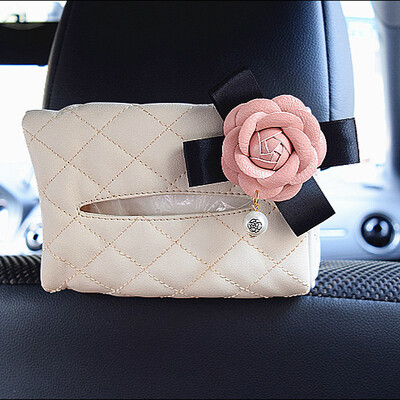 1 vnt Pearl Camellia gėlių automobilio sėdynės nugarėlė pakabinamas audinių dėžutės laikiklis krištolinis PU odinis popierinis bokšto laikiklis su gėle