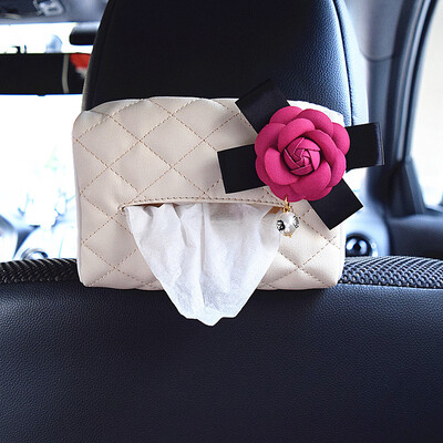 1 vnt Pearl Camellia gėlių automobilio sėdynės nugarėlė pakabinamas audinių dėžutės laikiklis krištolinis PU odinis popierinis bokšto laikiklis su gėle