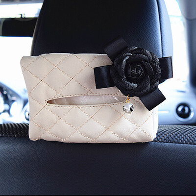 1 vnt Pearl Camellia gėlių automobilio sėdynės nugarėlė pakabinamas audinių dėžutės laikiklis krištolinis PU odinis popierinis bokšto laikiklis su gėle