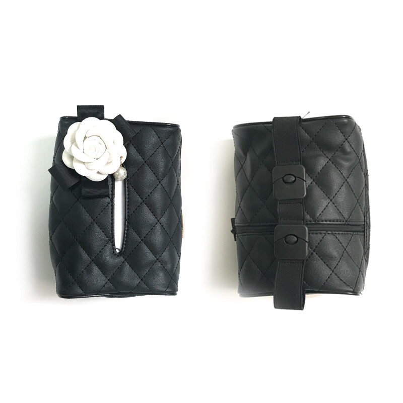 1 vnt Pearl Camellia gėlių automobilio sėdynės nugarėlė pakabinamas audinių dėžutės laikiklis krištolinis PU odinis popierinis bokšto laikiklis su gėle