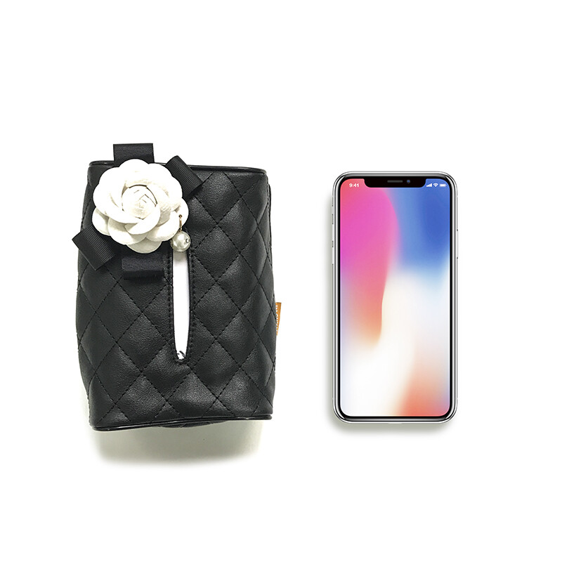 1 vnt Pearl Camellia gėlių automobilio sėdynės nugarėlė pakabinamas audinių dėžutės laikiklis krištolinis PU odinis popierinis bokšto laikiklis su gėle