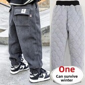 Παιδικό παντελόνι με φλις επένδυση Νέου στυλ Παντελόνι με βαμβακερή βάτα Ενσωματωμένο βελούδινο παχύ παντελόνι ανάπαυσης για αγόρια