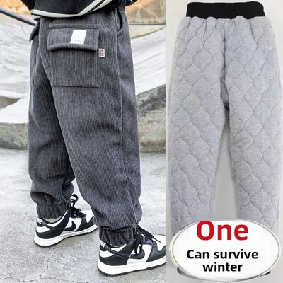 Παιδικό παντελόνι με φλις επένδυση Νέου στυλ Παντελόνι με βαμβακερή βάτα Ενσωματωμένο βελούδινο παχύ παντελόνι ανάπαυσης για αγόρια