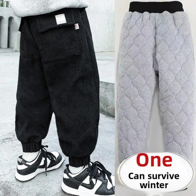 Παιδικό παντελόνι με φλις επένδυση Νέου στυλ Παντελόνι με βαμβακερή βάτα Ενσωματωμένο βελούδινο παχύ παντελόνι ανάπαυσης για αγόρια