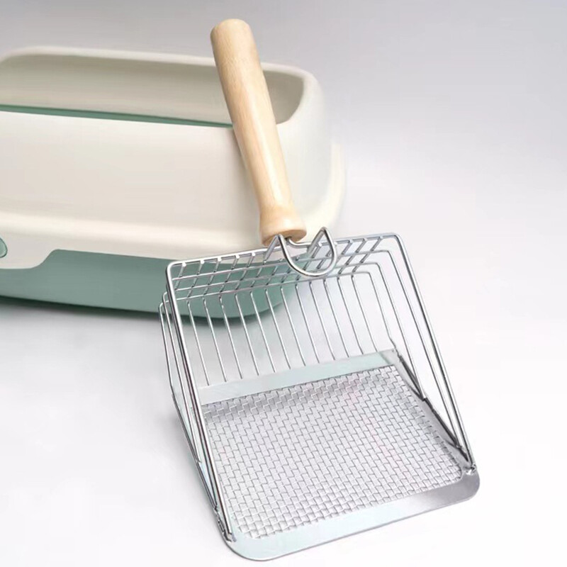 Naminių gyvūnėlių valymo įrankis Nerūdijančio plieno, plaunamas Patogus kačių kraiko nerūdijančio plieno kastuvas patvarios rankenos naminių gyvūnėlių išmatų kastuvas