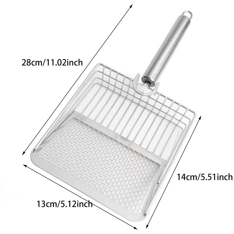 Naminių gyvūnėlių valymo įrankis Nerūdijančio plieno, plaunamas Patogus kačių kraiko nerūdijančio plieno kastuvas patvarios rankenos naminių gyvūnėlių išmatų kastuvas