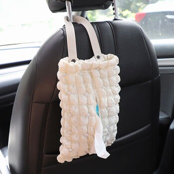 Pretty Girl Pearls Puff Grid Car Tissue Box Auto Seat Προσκέφαλο Κρεμαστό χαρτί Θήκη πύργου Organizer Εσωτερικά αξεσουάρ αυτοκινήτου