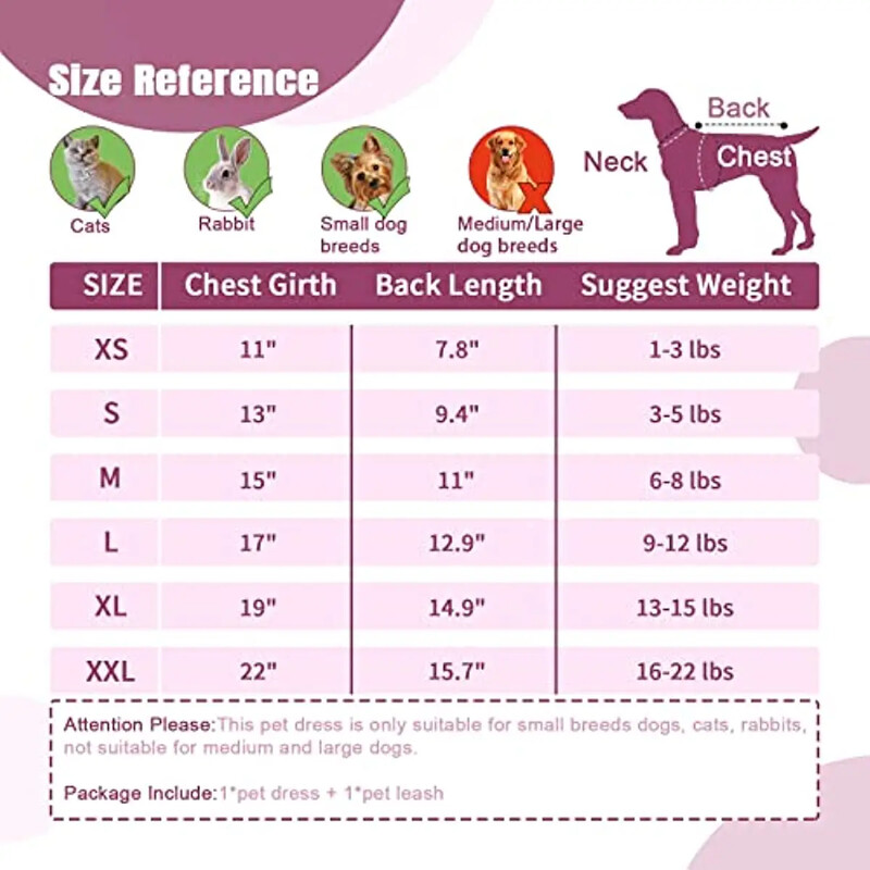 Карирана рокля за кучета Папийонка Комплект каишка за малки кучета Котки Момичета Сладка принцеса Рокли за кучета Пролетно лято Дрехи Облекла за домашни любимци