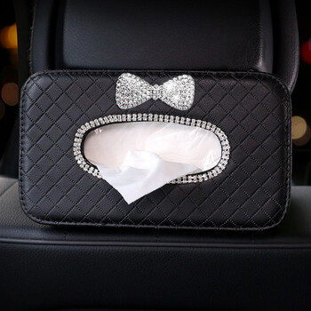 Rhinestone Flower Car Tissue Box Θήκη αυτοκινήτου Πλάτη καθίσματος Προσκέφαλο Κρεμαστό χαρτομάντιλο Organizer Κρυστάλλινα αξεσουάρ στυλ αυτοκινήτου