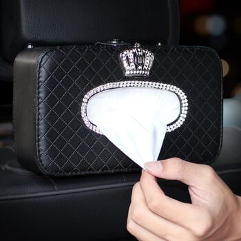 Rhinestone Flower Car Tissue Box Θήκη αυτοκινήτου Πλάτη καθίσματος Προσκέφαλο Κρεμαστό χαρτομάντιλο Organizer Κρυστάλλινα αξεσουάρ στυλ αυτοκινήτου