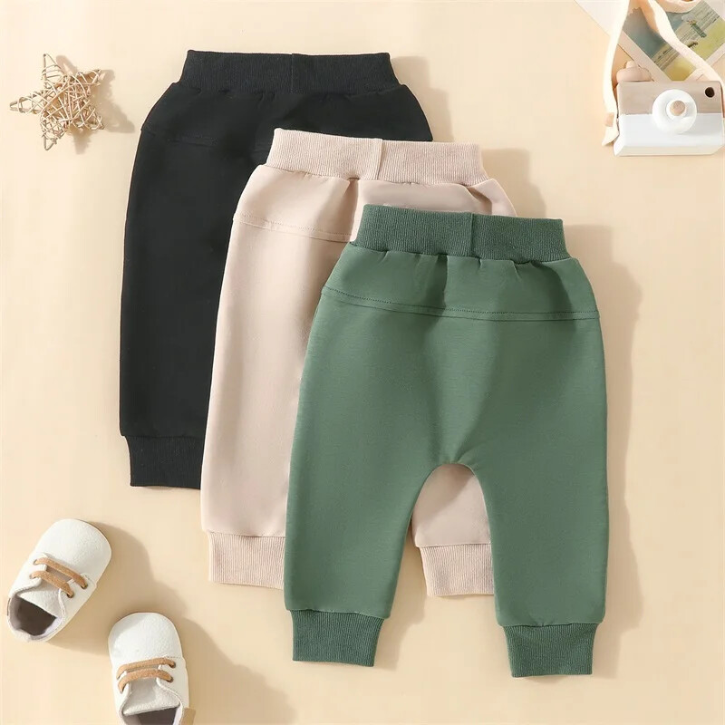 Naujagimių berniukų kelnės, 3 vienetų, vienspalvės, minkštos berniukų apatinės kelnės su raišteliu